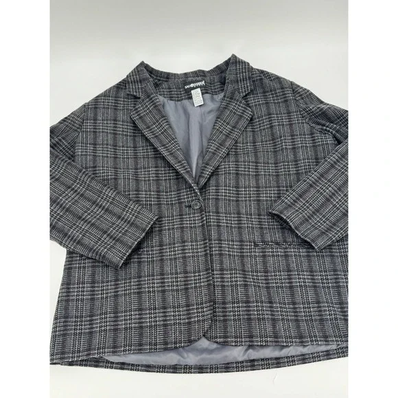 Sag Harbor Blazer Jacket Womens 22W‎ Plus Gray Plaid Wool Blend Single Breasted