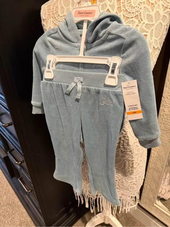 Juicy Couture Baby Blue Hooded Velour Track Set - 12 Months