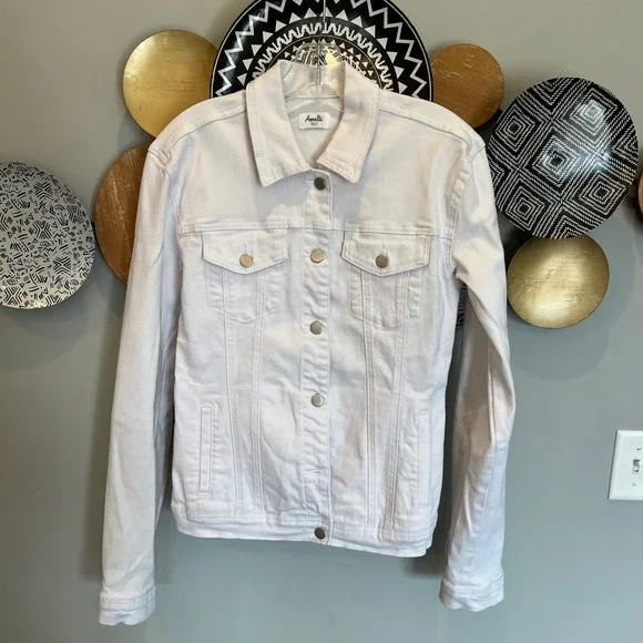 Amalli Talli Womens NWOT White‎ Denim Trucker Jacket Tall Small  Collared Button