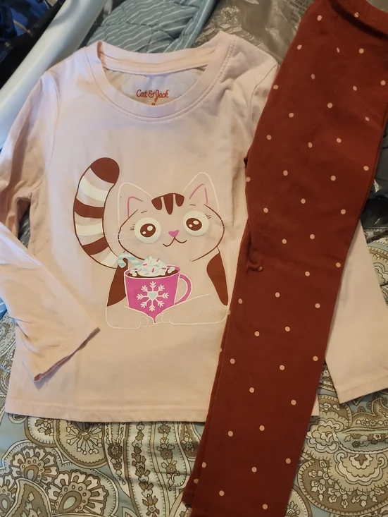 Sz 4T Cat & Jack Long Sleeve Cat Tee & Polka Dot Cotton Leggings