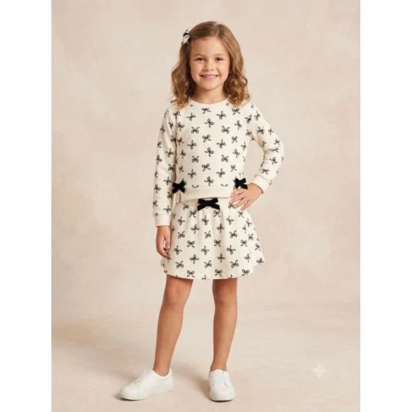 Rachel Zoe Girls Bow Sweatshirt Skort Set Size M 7 8 NWOT Outfit Cream