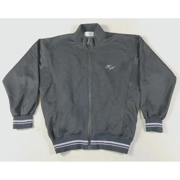 Vintage FiFi Track Jacket Womens Large Black Purple‎ embroidered Ribbed Athletic