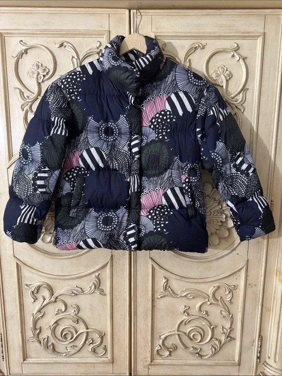 Marimekko X Uniqlo Ultra Light Womens Blue Down Parka Jacket XS UK 6-8 EU 34-36