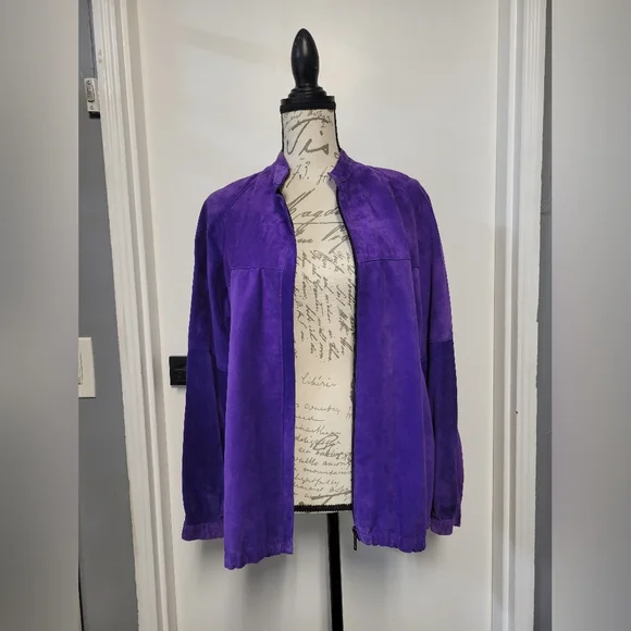 RARE Vintage‎ Purple Suede Bomber Zip Up Jacket With Pockets M/L