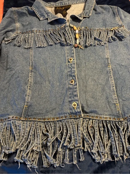 Ashley Stewart 22/24 Denim Fringe Studded Charm Jacket Western Boho Y2K