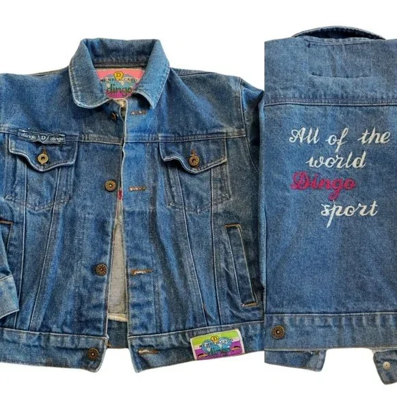 Vintage 80s Dingo Sport Denim Jean Jacket Embroidered Western Blue Cropped Small