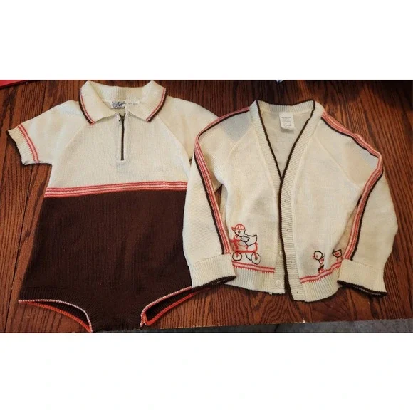 Vintage A Little Angel Set Size 18‎ Month Romper And Sweater Embroidered Ducks