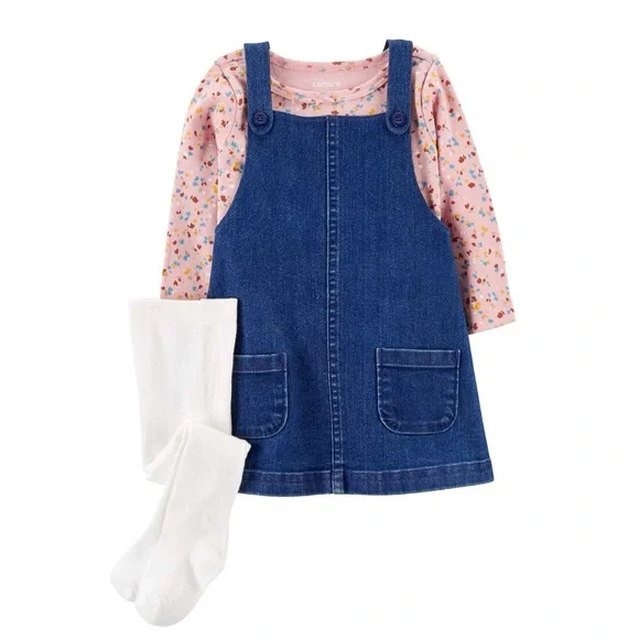 Baby 3-Piece Tee &‎ Chambray Jumper Set SIZE 18M