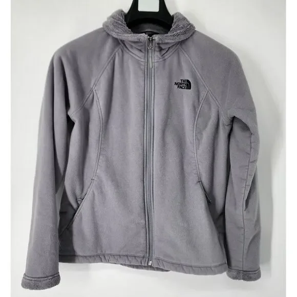 North Face Womens Jacket Size M Gray Polar Fleece Outer Fuzzy Lined Full Zip EUC