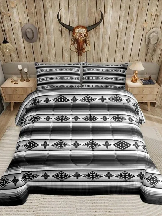 Rustic Farmhouse Bedding Comforter Sets Queen Boho Stripes Aztec Bedding Set Vin
