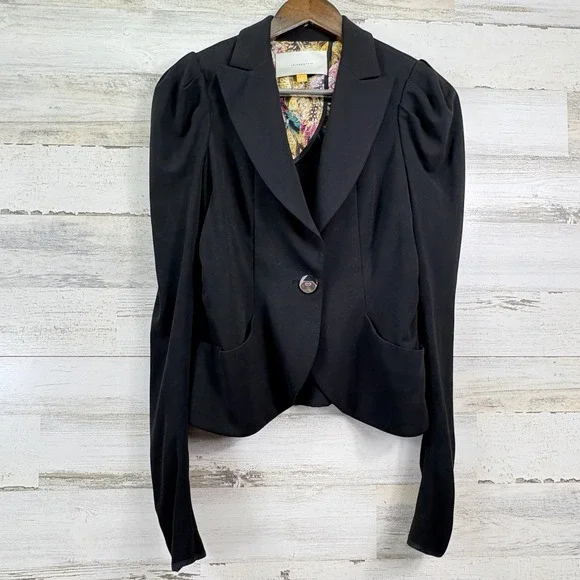 Leifsdottir Anthropologie Blazer‎ 2 Black Puff Shoulder Silk Lining Whimsigoth