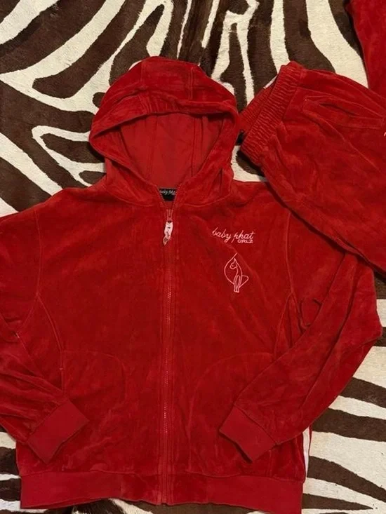 Baby Phat Red Velour Hooded Zip Sweatshirt
