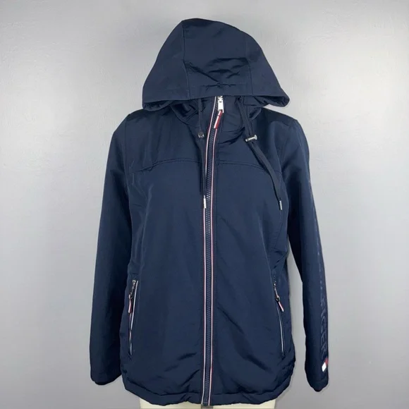 Tommy Hilfiger Jacket Women’s Medium Navy Blue‎ Fleece Lined Soft Shell Hooded
