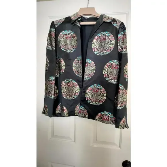 Vintage R&K Evening 100% Silk Jacket Geometric Asian Women's Size 10‎