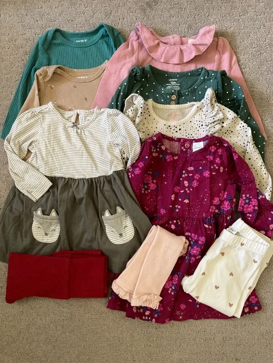 10-pc Bundle assorted cool weather baby girl clothes, ~9-12M.