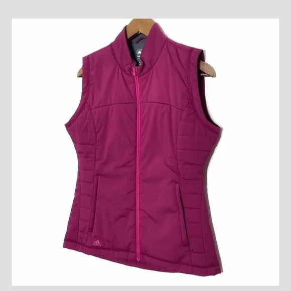Adidas Clima Warm Down Fleece Lined Vest Zip Front Zip Pockets Wine Berry Pink