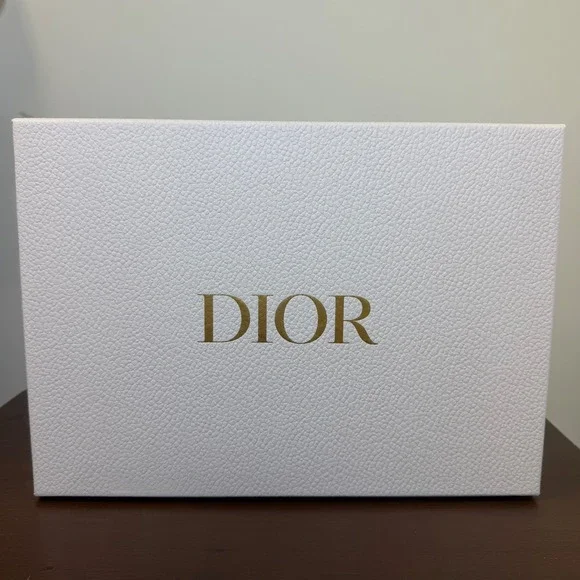 Dior Empty Gift Box 12.5x9x4.5 White Textured Gold Logo Luxury Designer Storage