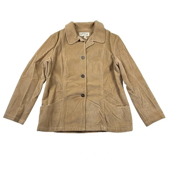 Orvis Shacket Womens 10 Tan Corduroy Chore Jacket Cotton Button Blazer Beige