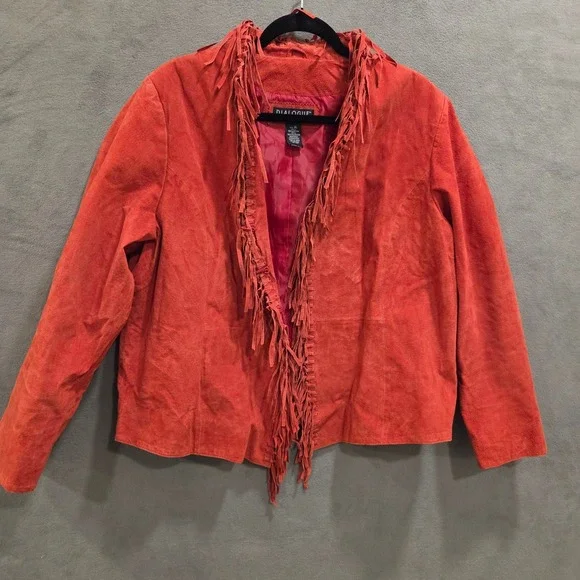 Y2K Dialogue Red Suede Leather Fringe Jacket Womens Size XL Western Boho
