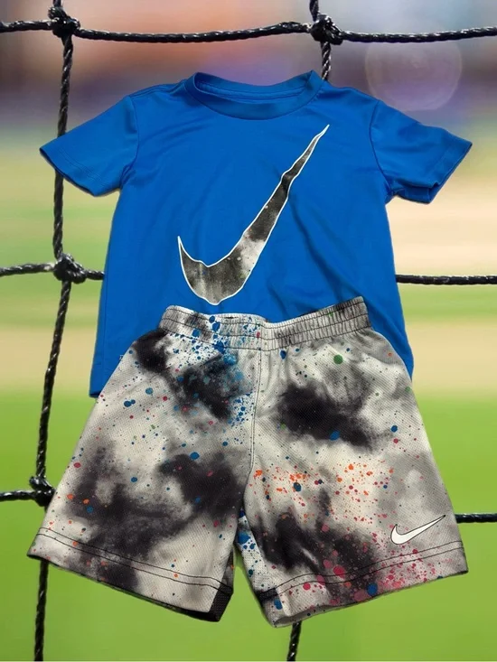 Nike Boys Dri-FIT T-Shirt & Paint Splatter Shorts Set Size 4T Blue Gray