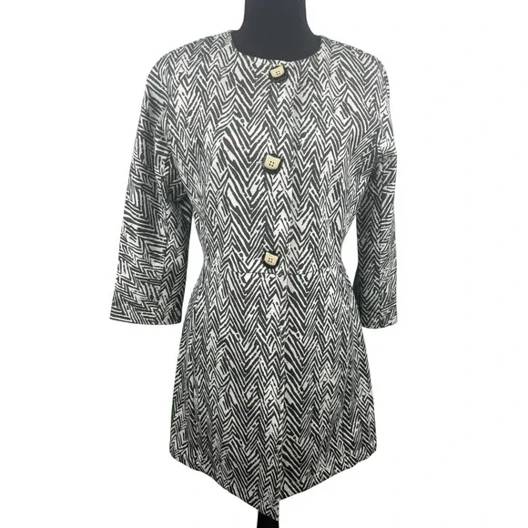 Cabi Zebra Print Topper Coat Black‎ White Button Front Jacket 8034 Small