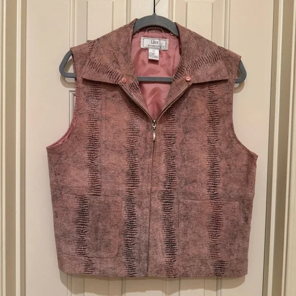 Pink Snakeskin Suede Zip Front Vest Womens Large Western Boho Leather Layering