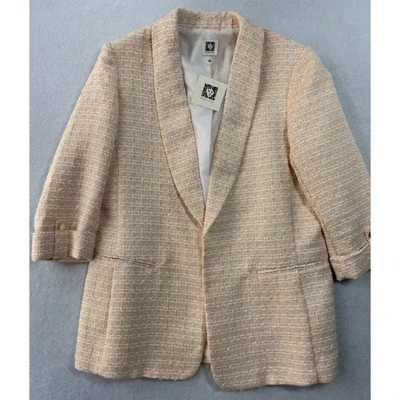 Anne Klein‎ Womens Tweed Shawl Collar Blazer Honeycomb Multi Gold Metallic L NEW