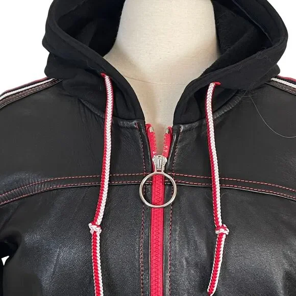 Tenax Italy Track Jacket Sz S Womens Collection Black Red Leather Front Varsity‎