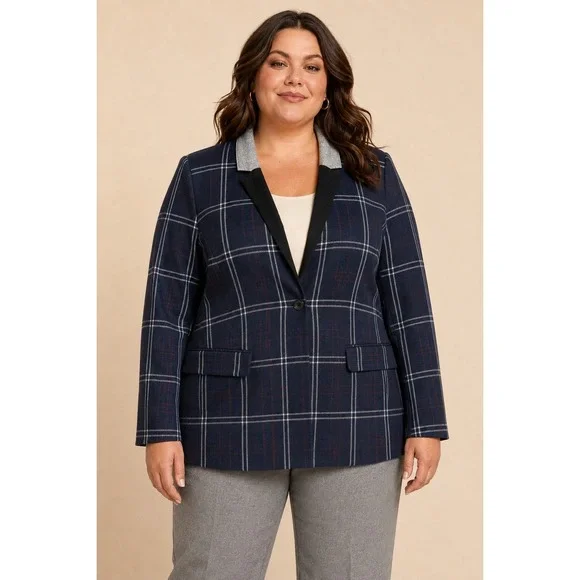 Lane Bryant Blazer Women 20 Blue Plaid The Bryant Blazer Career Suit Jacket