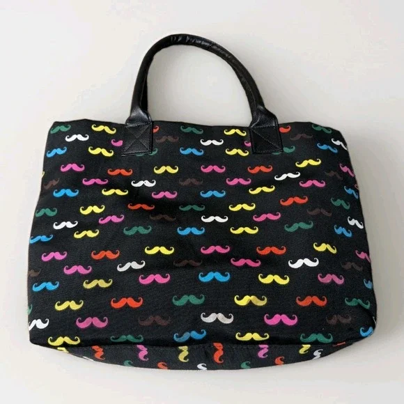 Mustache Bag Purse All Snaps Work, Missing Center Zipper AS IS