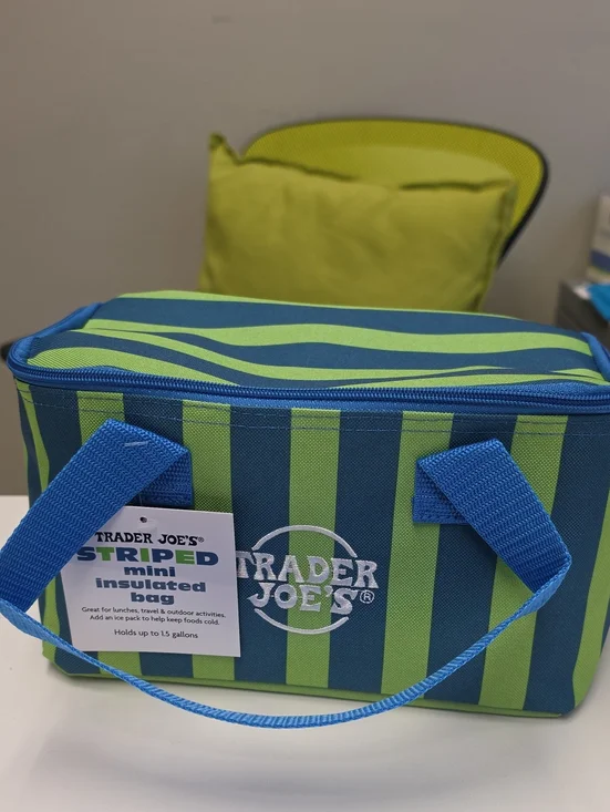 Trader Joe's Green & Blue Striped Insulated Cooler Bag