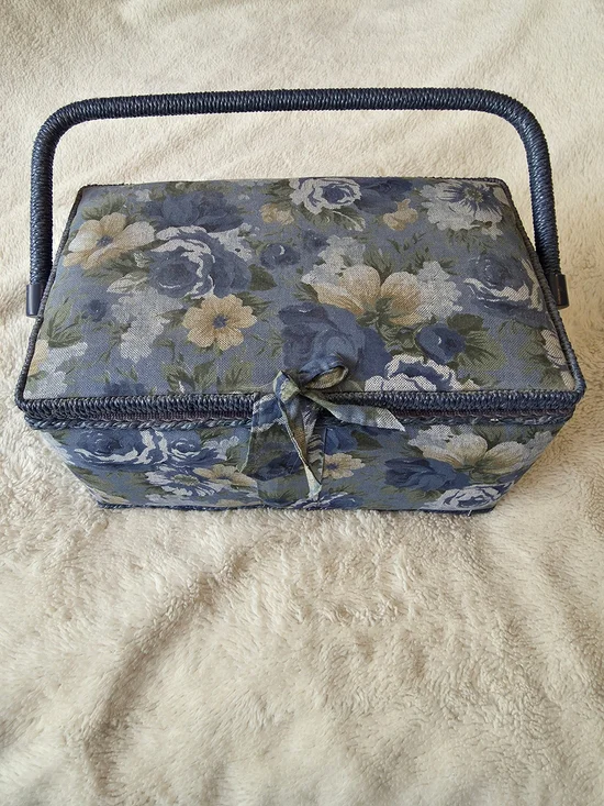 Floral Blue Fabric Handled Sewing Basket