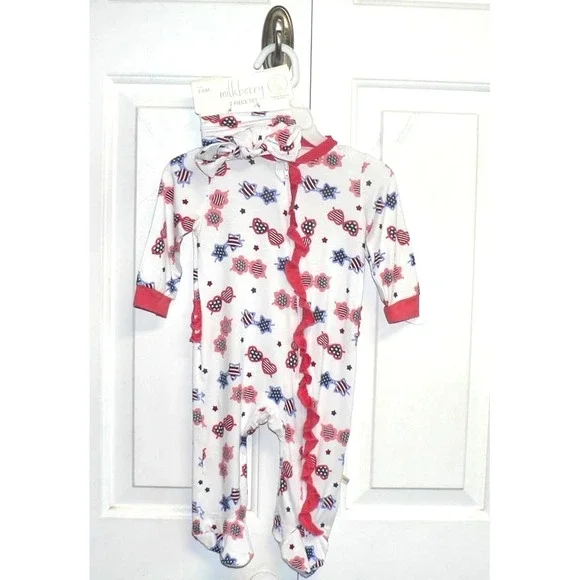 Milkberry Baby Girls 2 Pc Rayon from Bamboo Coveralls & Headband Sunglasses 3-6M