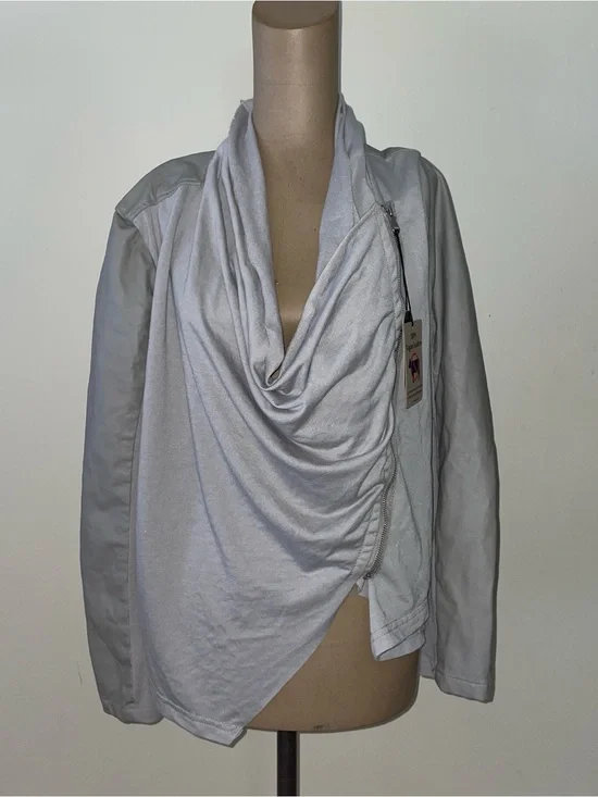 Draped‎ Open-Front Jacket - Grey-Vegan Leather NWT -Large