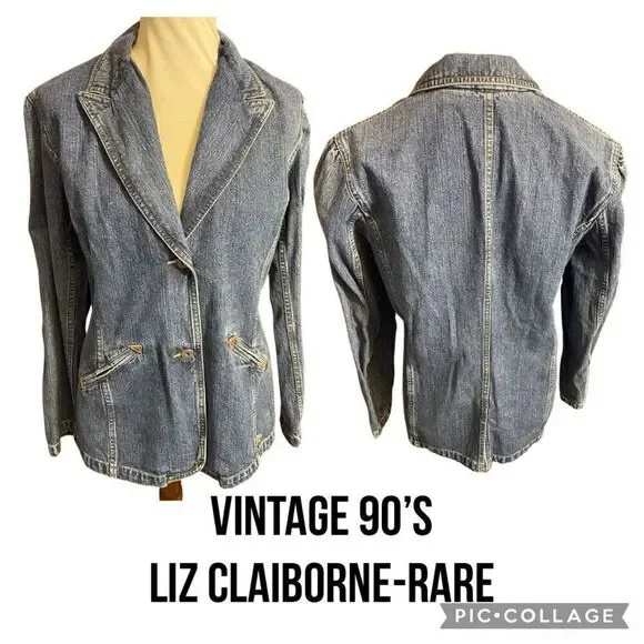 Vintage Liz Claiborne Lizwear Denim Blazer - 90s RARE Classic Jacket Size Large