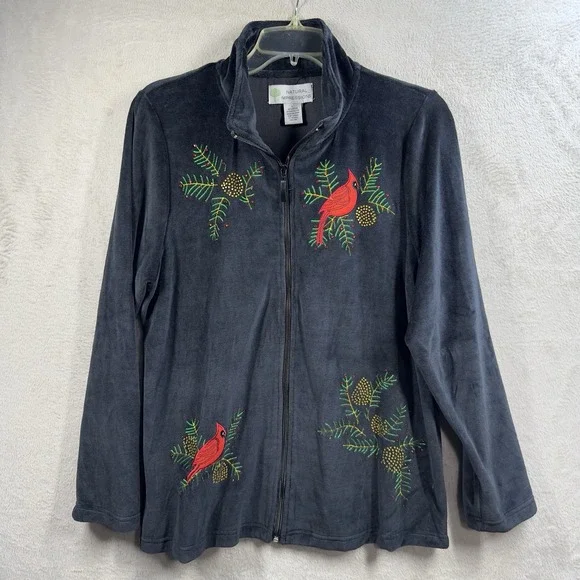 Natural Impressions Velour Jacket Women's L Cardinal Christmas Winter‎ Sparkle