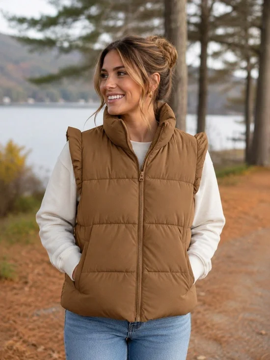 Simply Southern Puffer Vest‎ Womens M/L Quilted Full Zip Collared Warm NWT