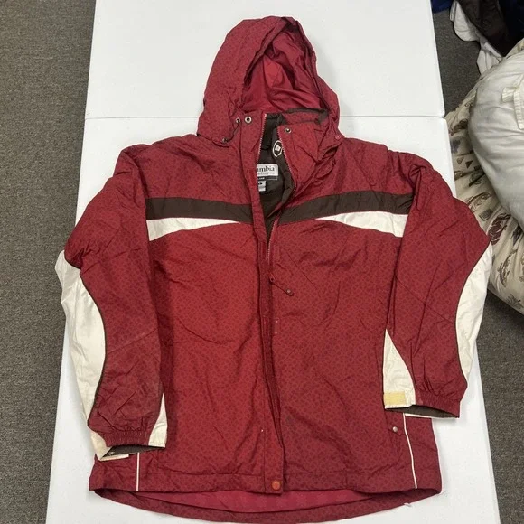 Columbia Ski Jacket Women L Red Geometric Colorblock Hooded Coat B2