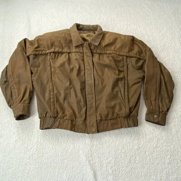 VTG Fidelity Leather Bomber Jacket‎ Womens 15/16 Fits Large Brown Distressed 80s