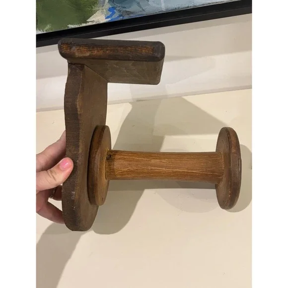 Vintage Primitive Wooden Spool Holder Wall Mount Rustic Farmhouse Twine String