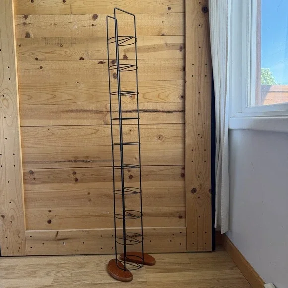 VTG 90s Retro Black Wire Wood Base CD Game Storage‎ Tower Tall Holds 110+ *Flaw*