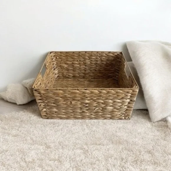 Large Tan Wicker Storage Basket Crate with Handles Home Organizer 15