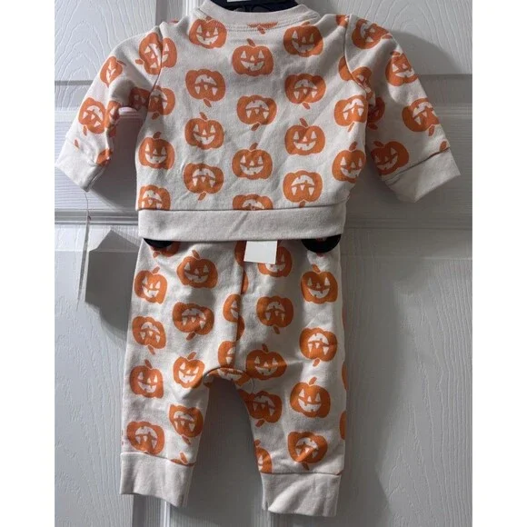 Cat & Jack Baby Halloween Pumpkin Outfit Set 0-3M NWT 2 Pc Unisex Fall