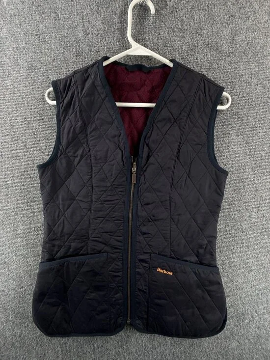 Barbour Betty Quilted Fleece Inside Liner Vest Size 4 US Purple Blue Zip Up