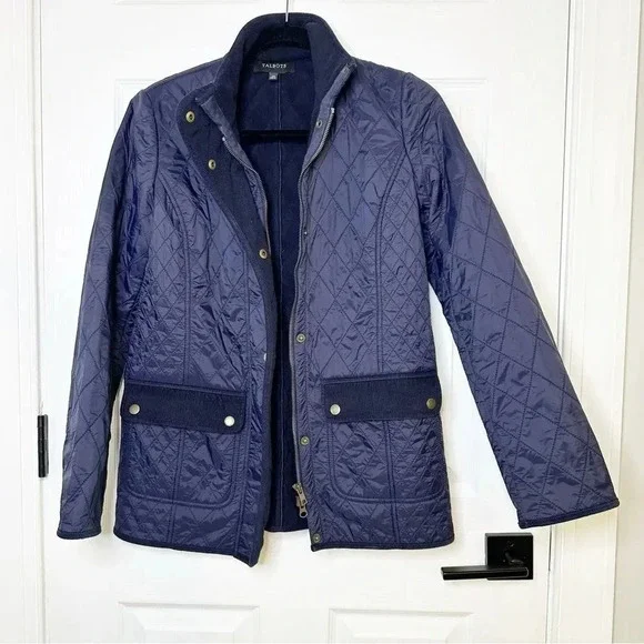TALBOTS Navy Quilted Mid Length Barn‎ Jacket Size XS Equestrian Preppy