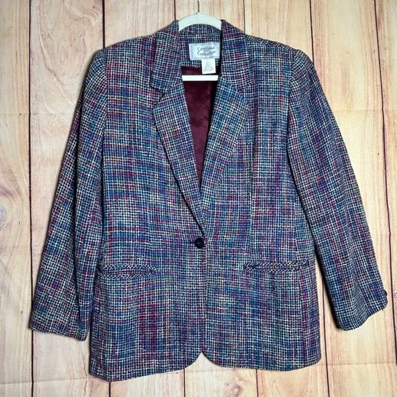 Cortland Petite Collection Blazer Womens 8 Multicolor Silk Tweed‎ Vintage 90s
