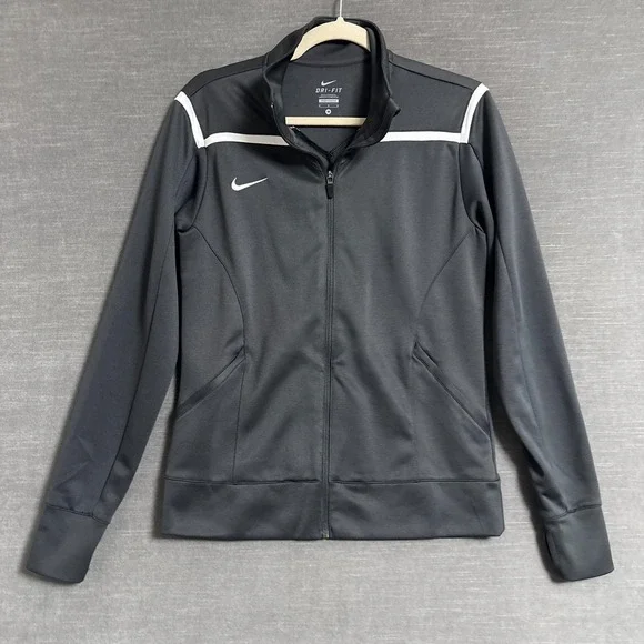 Nike Team Avenger Warm Up Jacket Womens M Gray Full Zip Thumb Hole Track Running