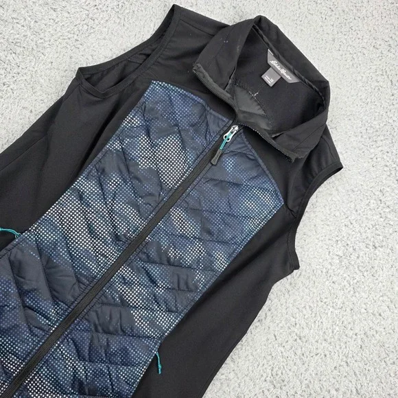 Eddie Bauer Womens XS Black Blue Quilted‎ Insulated Vest
