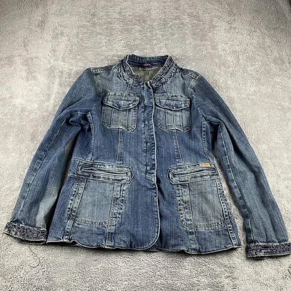 Vertigo Denim Jean Jacket Womens Large Blue‎ Pockets