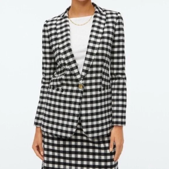 J.‎ Crew Black Ivory Buffalo Check Wool One Button Blazer - 8